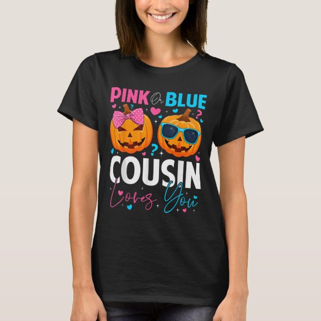 Nk Or Blue Cousin Loves You Pumpkin Halloween Gend T-Shirt (Front)