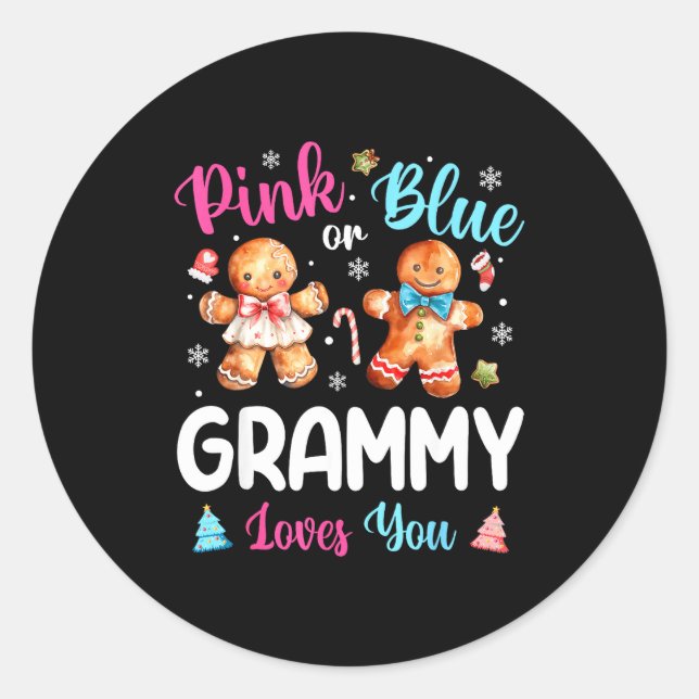Nk Or Blue Grammy Loves You Gender Reveal Christma Classic Round Sticker (Front)