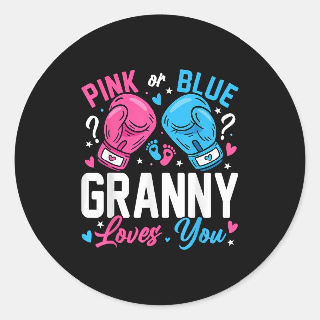 Nk Or Blue Granny Loves You Boxing Gender Reveal  Classic Round Sticker (Front)