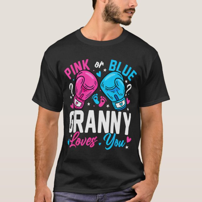 Nk Or Blue Granny Loves You Boxing Gender Reveal  T-Shirt (Front)