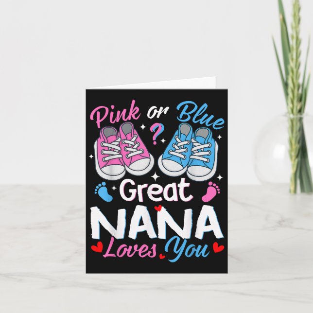 Nk Or Blue Great Nana Loves You Gender Reveal  Card (Front)