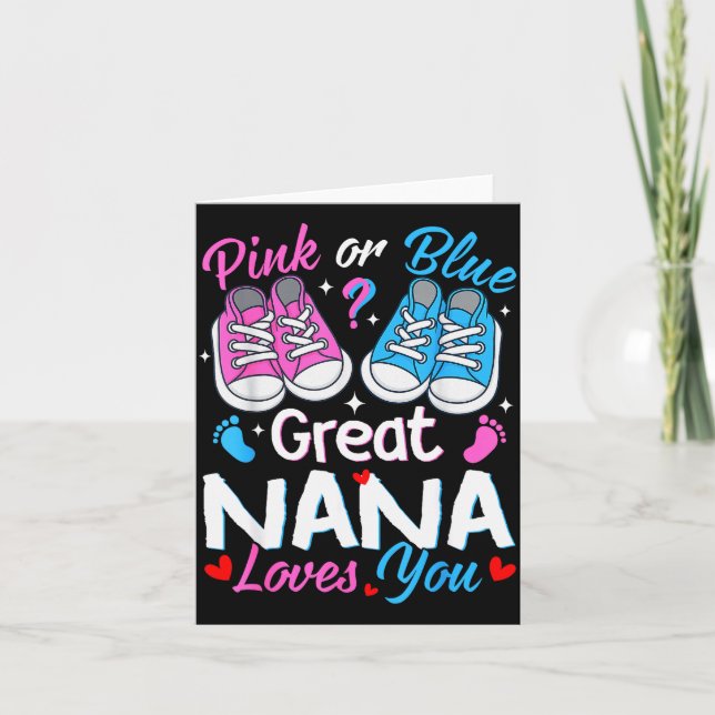 Nk Or Blue Great Nana Loves You Gender Reveal  Card (Front)