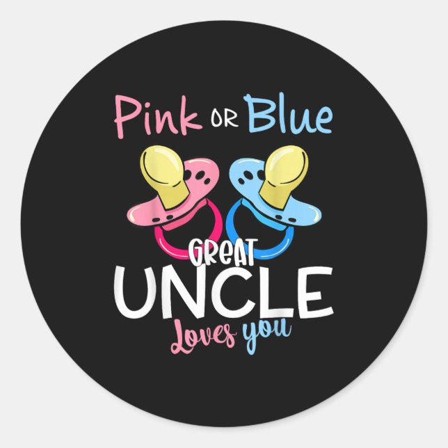 Nk Or Blue Great Uncle Loves You Gender Reveal Chr Classic Round Sticker (Front)