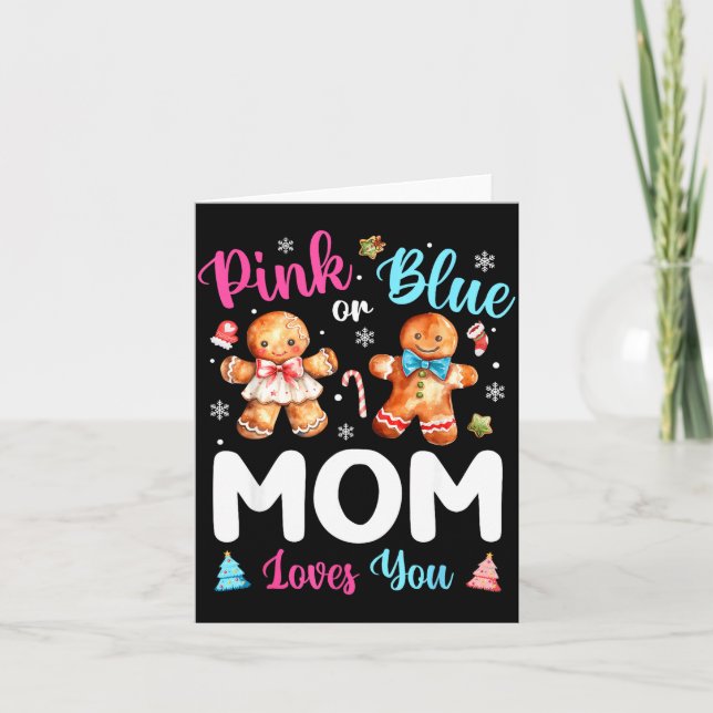Nk Or Blue Mom Loves You Gender Reveal Christmas  Card (Front)