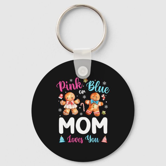 Nk Or Blue Mom Loves You Gender Reveal Christmas  Key Ring (Front)
