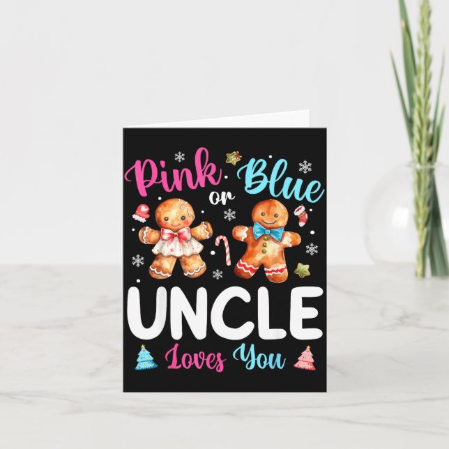 Nk Or Blue Uncle Loves You Gender Reveal Christmas Card (Front)