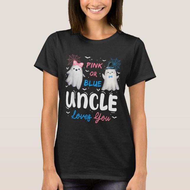 Nk Or Blue Uncle Loves You Halloween Ghost Gender  T-Shirt (Front)