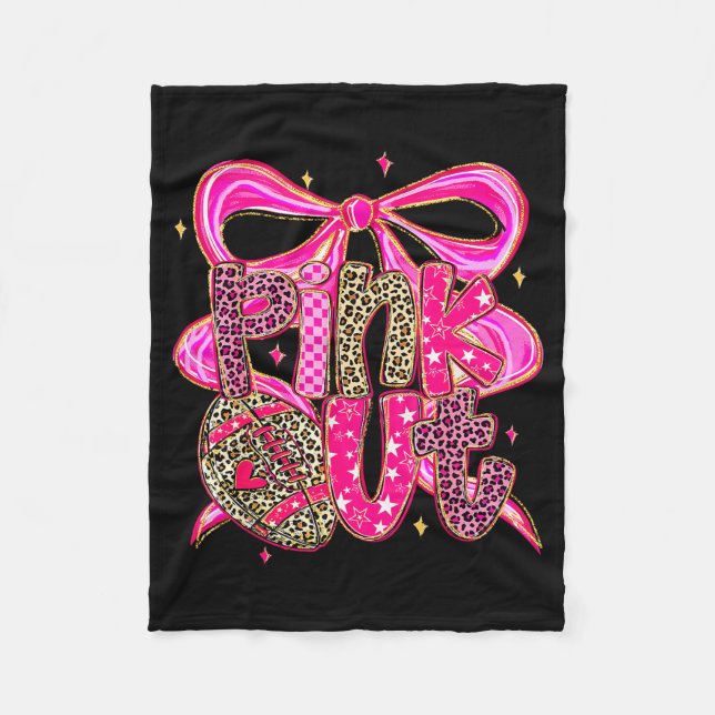 Nk Out Breast Cancer Football Coquette Bow Mom Gir Fleece Blanket (Front)