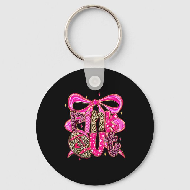 Nk Out Breast Cancer Football Coquette Bow Mom Gir Key Ring (Front)