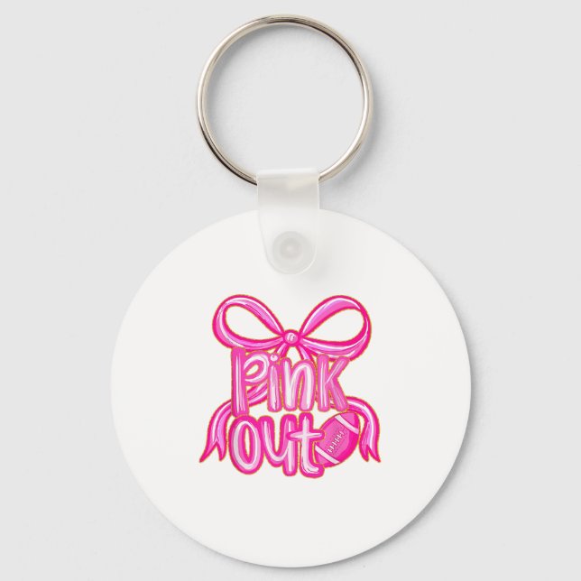 Nk Out Football Bow Preppy Breast Cancer Awareness Key Ring (Front)