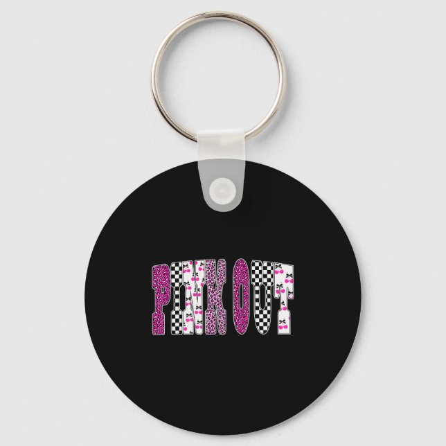 Nk Out Leopard Checkered Breast Cancer Football Ga Key Ring (Front)