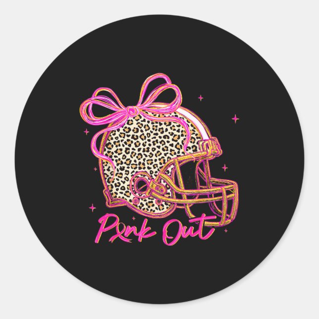 Nk Out Leopard Football Helmet Bow Preppy Breast C Classic Round Sticker (Front)