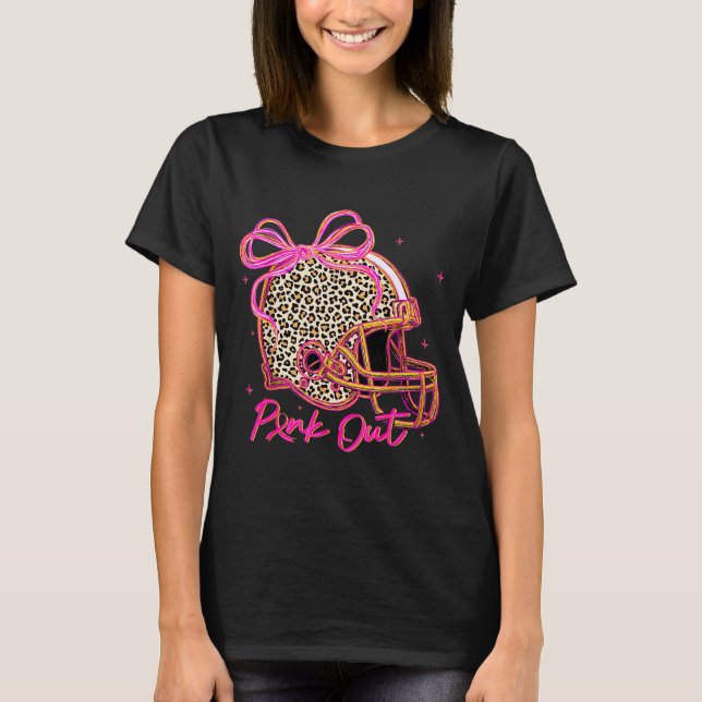 Nk Out Leopard Football Helmet Bow Preppy Breast C T-Shirt (Front)