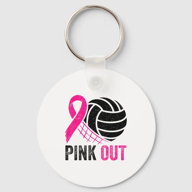 Nk Out Volleyball Breast Cancer Awareness Nk Ribbo Key Ring (Front)