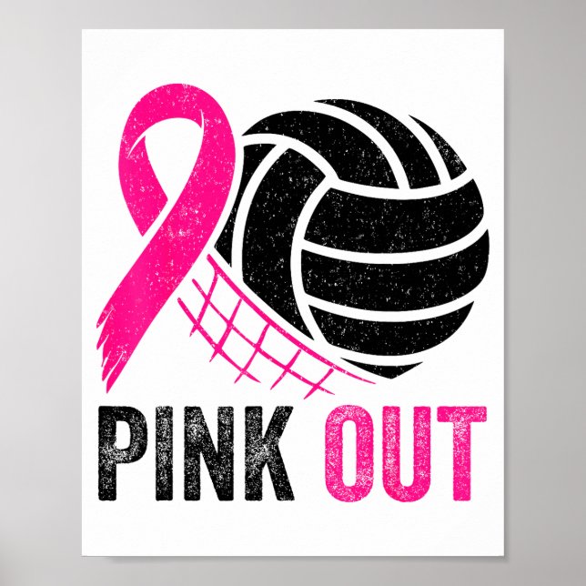 Nk Out Volleyball Breast Cancer Awareness Nk Ribbo Poster (Front)