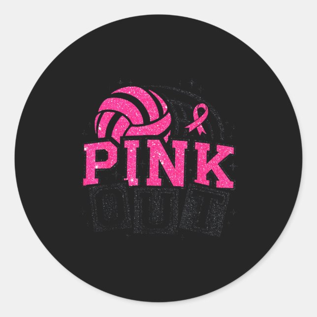 Nk Out Volleyball Breast Cancer Awareness Suprt Ri Classic Round Sticker (Front)