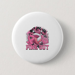 Nk Out Volleyball Ribbon Breast Cancer Awareness 6 Cm Round Badge
