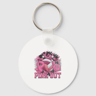 Nk Out Volleyball Ribbon Breast Cancer Awareness  Key Ring