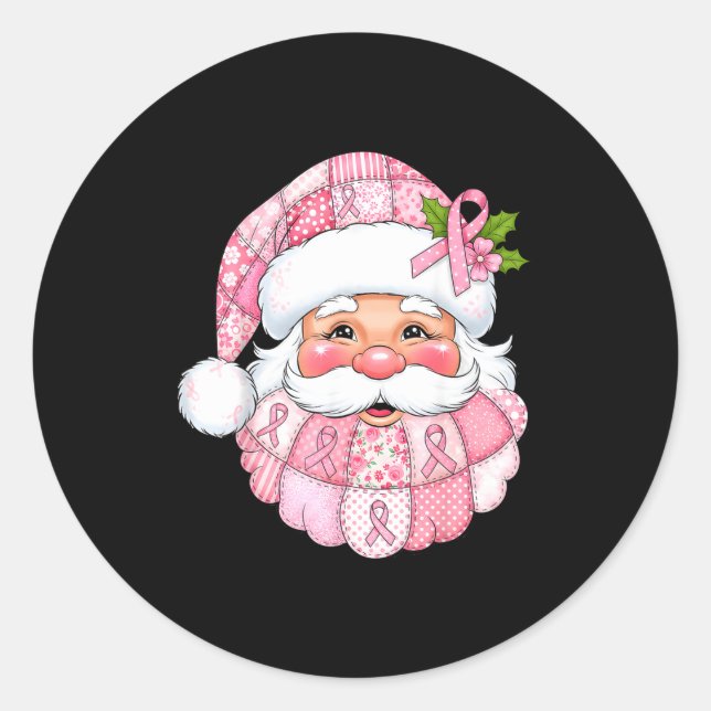Nk Patchwork Santa Breast Cancer Awareness Christm Classic Round Sticker (Front)