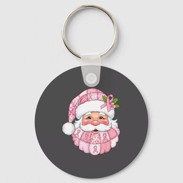 Nk Patchwork Santa Breast Cancer Awareness Christm Key Ring (Front)