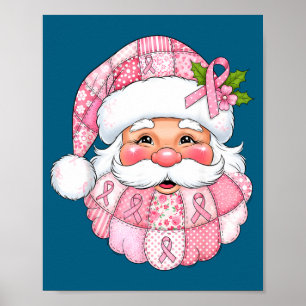 Nk Patchwork Santa Breast Cancer Awareness Christm Poster