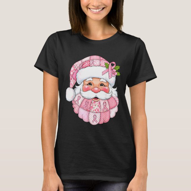 Nk Patchwork Santa Breast Cancer Awareness Christm T-Shirt (Front)