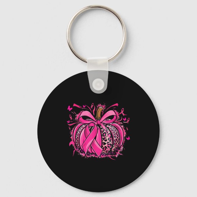 Nk Pumpkin Leopard Coquette Bow Breast Cancer Awar Key Ring (Front)