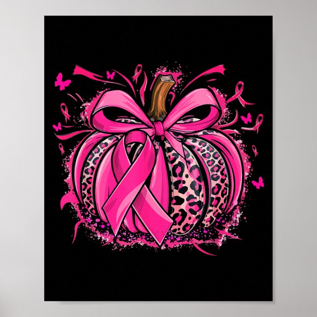 Nk Pumpkin Leopard Coquette Bow Breast Cancer Awar Poster (Front)