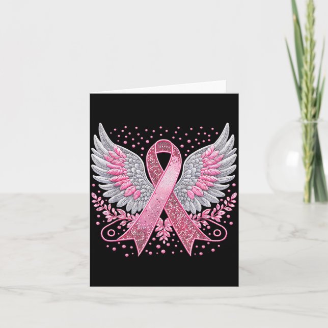 Nk Ribbon Angel Wings Breast Cancer Awareness Wome Card (Front)