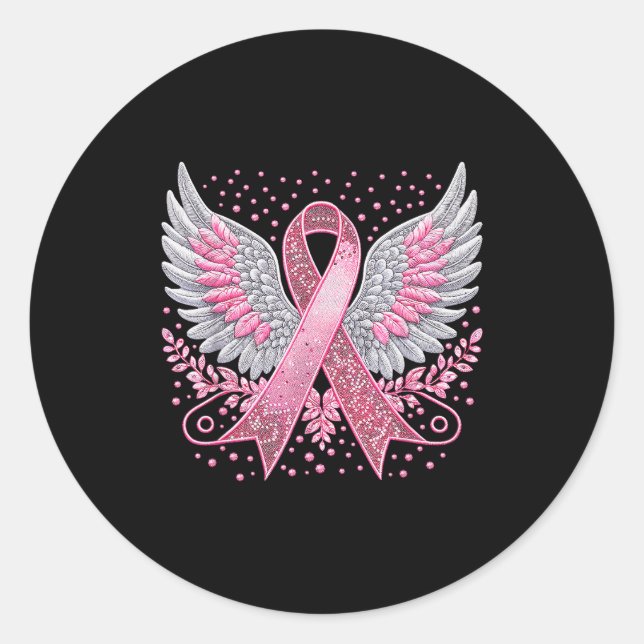 Nk Ribbon Angel Wings Breast Cancer Awareness Wome Classic Round Sticker (Front)