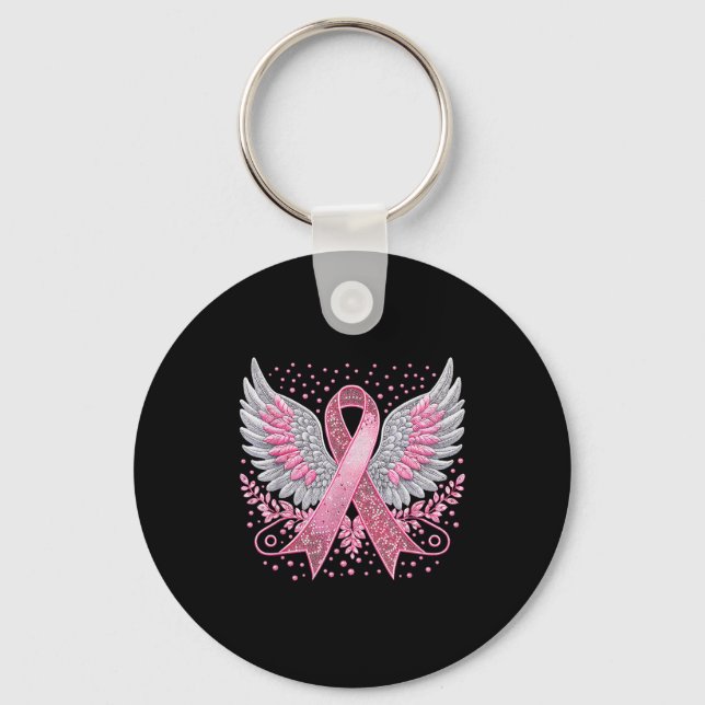 Nk Ribbon Angel Wings Breast Cancer Awareness Wome Key Ring (Front)