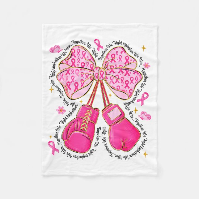 Nk Ribbon Bow Boxing Gloves Breast Cancer Awarenes Fleece Blanket (Front)