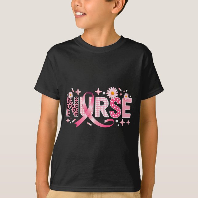 Nk Ribbon Stethoscope Nurse Life Breast Cancer Awa T-Shirt (Front)