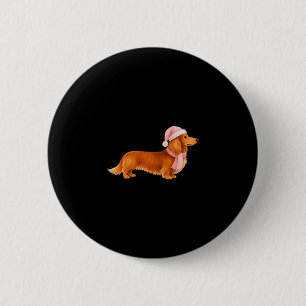 Nk Santa Red Long Haired Dachshund Christmas  6 Cm Round Badge