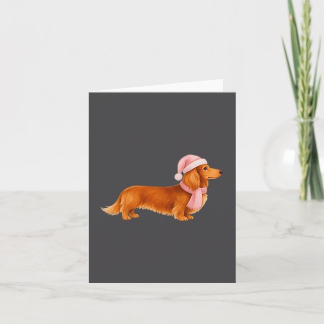 Nk Santa Red Long Haired Dachshund Christmas  Card (Front)