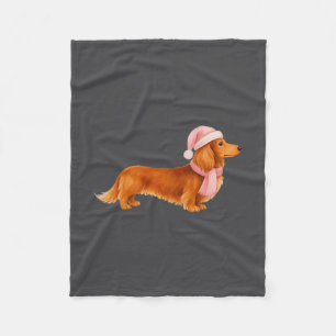 Nk Santa Red Long Haired Dachshund Christmas Fleece Blanket