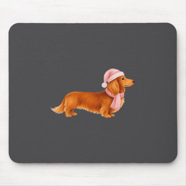 Nk Santa Red Long Haired Dachshund Christmas  Mouse Mat (Front)