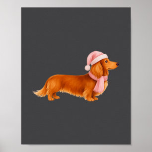 Nk Santa Red Long Haired Dachshund Christmas  Poster