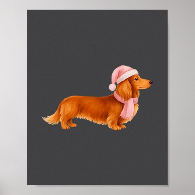 Nk Santa Red Long Haired Dachshund Christmas  Poster (Front)