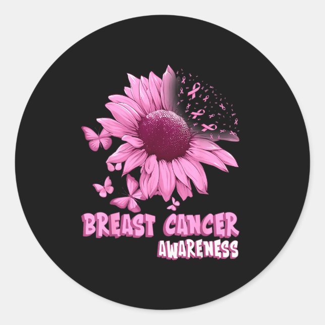 Nk Sunflower Breast Cancer Awareness Ribbon In Oct Classic Round Sticker (Front)