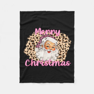 Nk Vintage Santa Claus Merry Christmas Leopard  Fleece Blanket