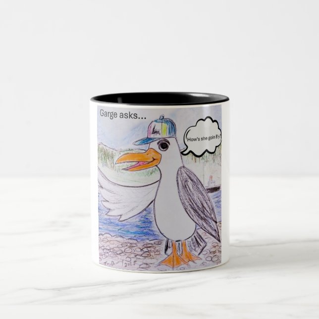NL sea gull  cartoon image  of George the Gull  Two-Tone Coffee Mug (Center)