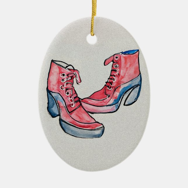 No 01, Hand Drawing Of Funny Shoes Collection Ceramic Tree Decoration (Front)