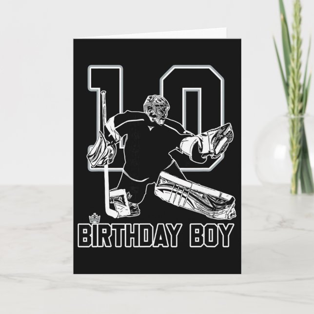 No. 10 Ice Hockey Goalie Happy 10th Birthday Boy  Card (Front)