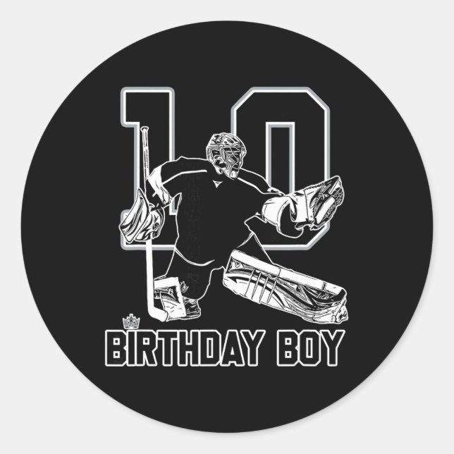 No. 10 Ice Hockey Goalie Happy 10th Birthday Boy  Classic Round Sticker (Front)