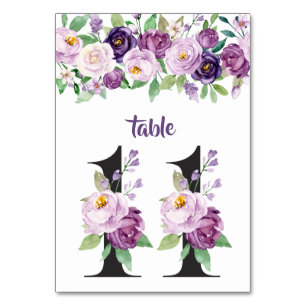 No. 11 Purple & Lavender Watercolor Roses Table Number