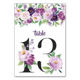 No. 13 Purple & Lavender Watercolor Roses Table Number
