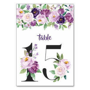 No. 15 Purple & Lavender Watercolor Roses Table Number