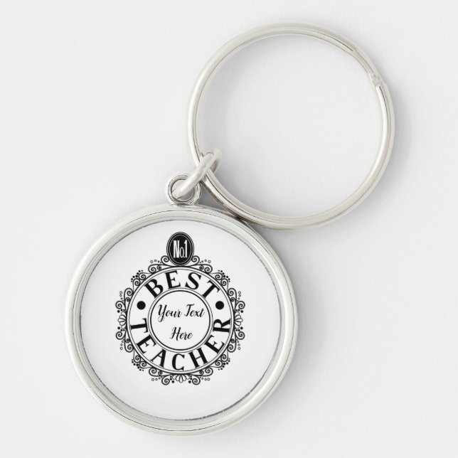 No.1 Best Teacher Black Line Design Typography Key Ring (Front)