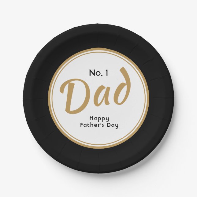 "No.1 Dad" Happy Father's Day Black Paper Plate (Front)